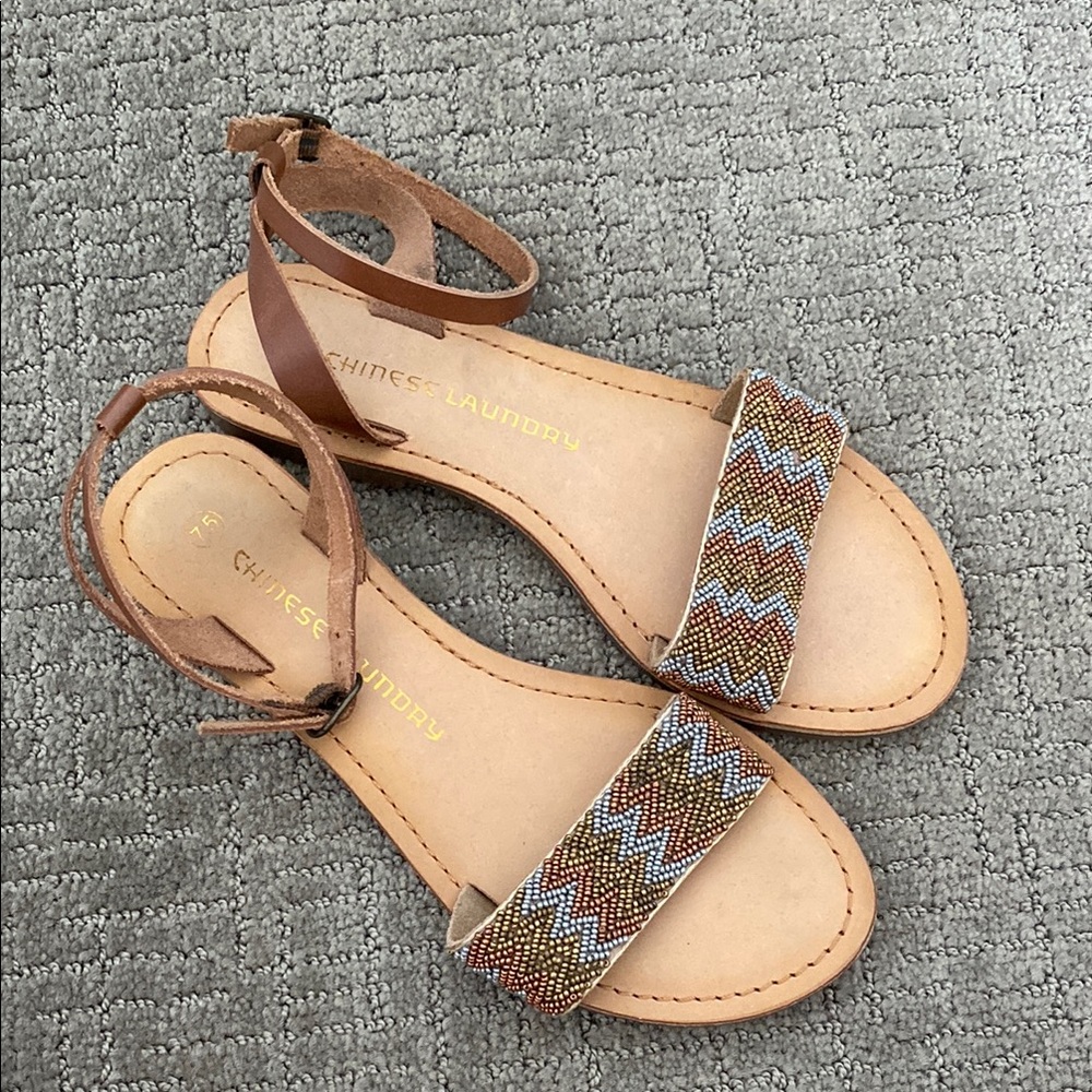 Chinese Laundry Brown Sandals with Patterned Straps